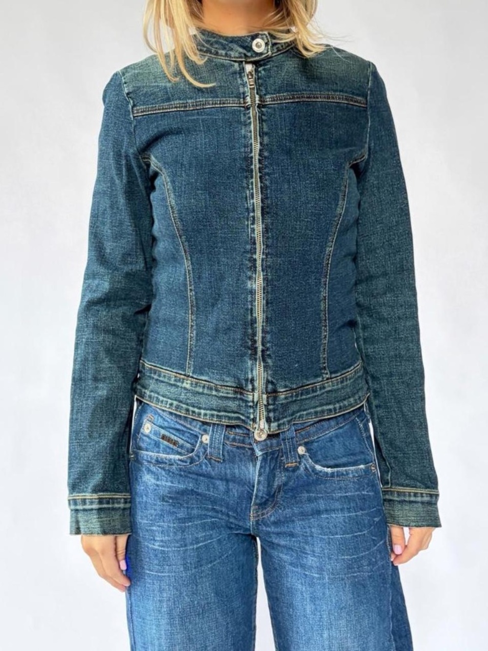 Moto Jean Jacket Y2K Biker Large